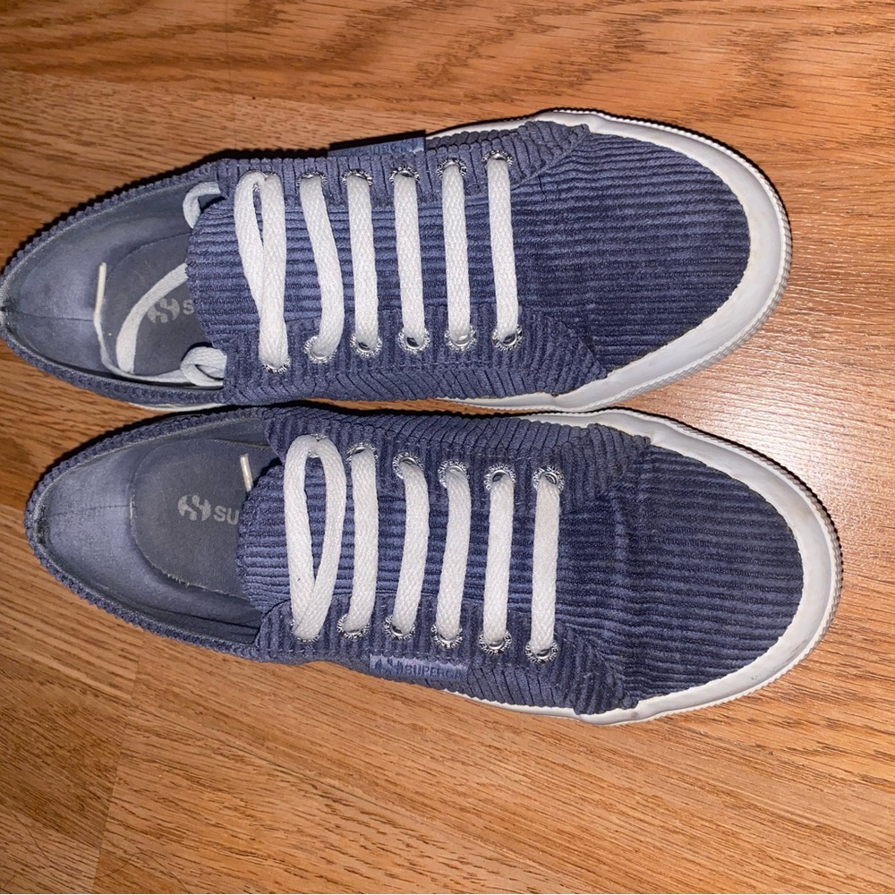 Blue Corduroy Supergas with White Laces